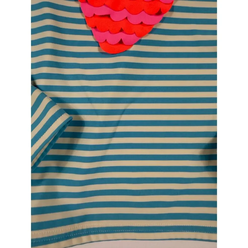 Mini Baby Boden Strawberry Applique Striped Long Sleeve Rash Guard Size 2-3 year